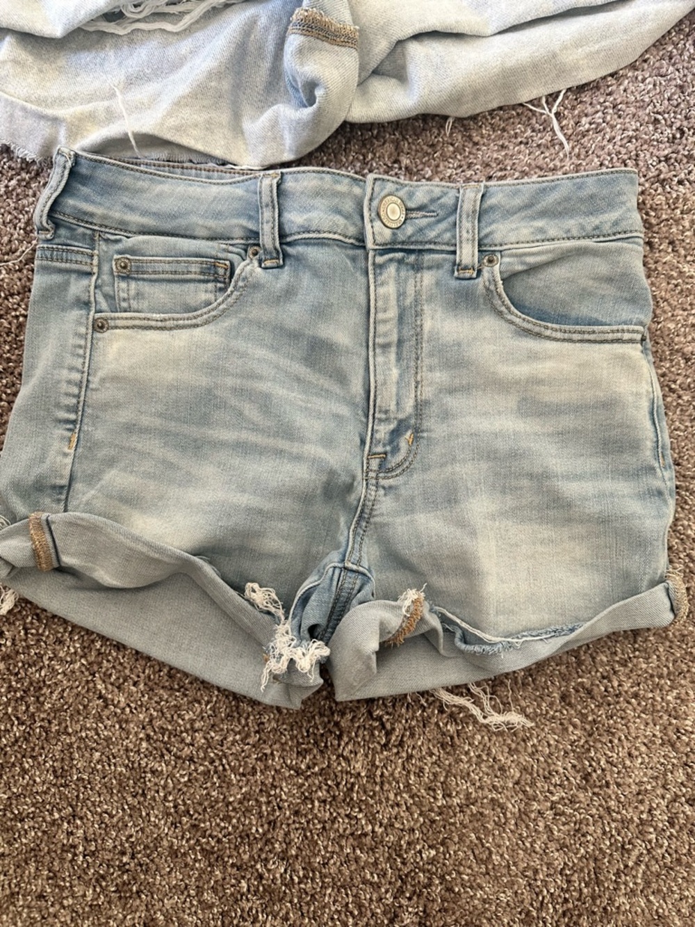 American Eagle Outfitters Light Blue Distressed Roll-Cuff Jean Shorts